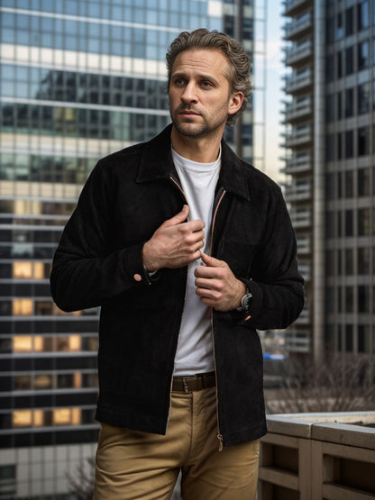 Simple Men's Suede Fabric Jacket Solid Color Fashion City