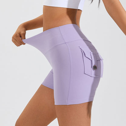 Höftlyftshorts med hög midja med fickor Quick Dry Yoga Fitness Sportbyxor Sommar Damkläder