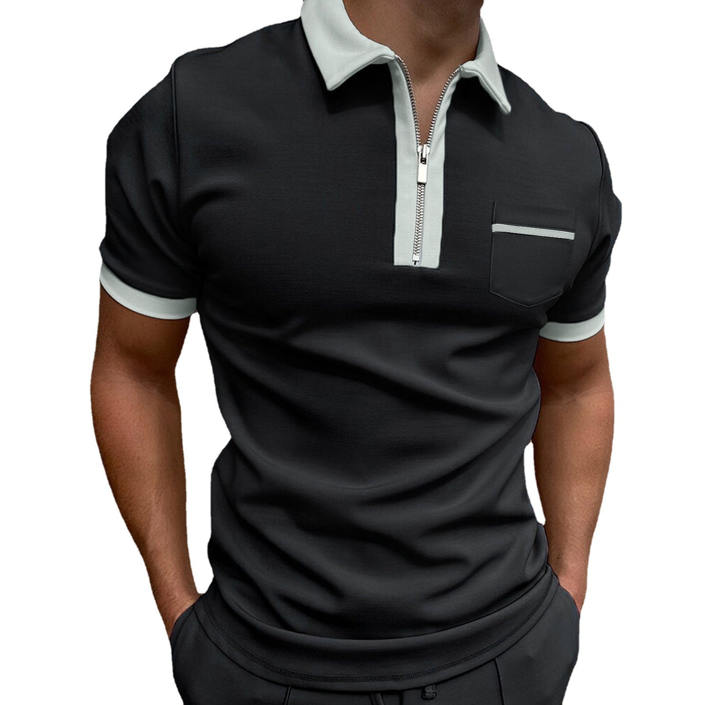 Men's Lapel Fashion Slim Pocket Men's T-Shirt POLO Shirt