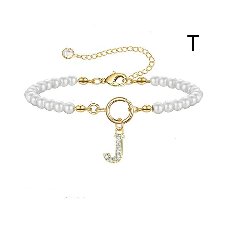 2024 Nytt Mode Toggle Lock Initial Armband Kvinnor AZ Bokstav Hänge 6mm Pärlarmband För Kvinnor Smycken Gåva