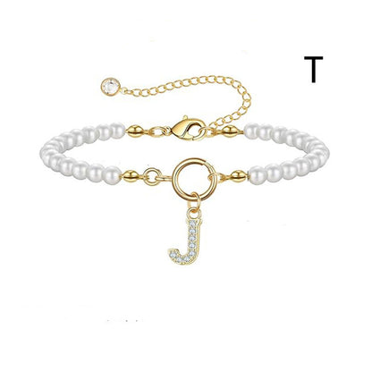 2024 Nytt Mode Toggle Lock Initial Armband Kvinnor AZ Bokstav Hänge 6mm Pärlarmband För Kvinnor Smycken Gåva