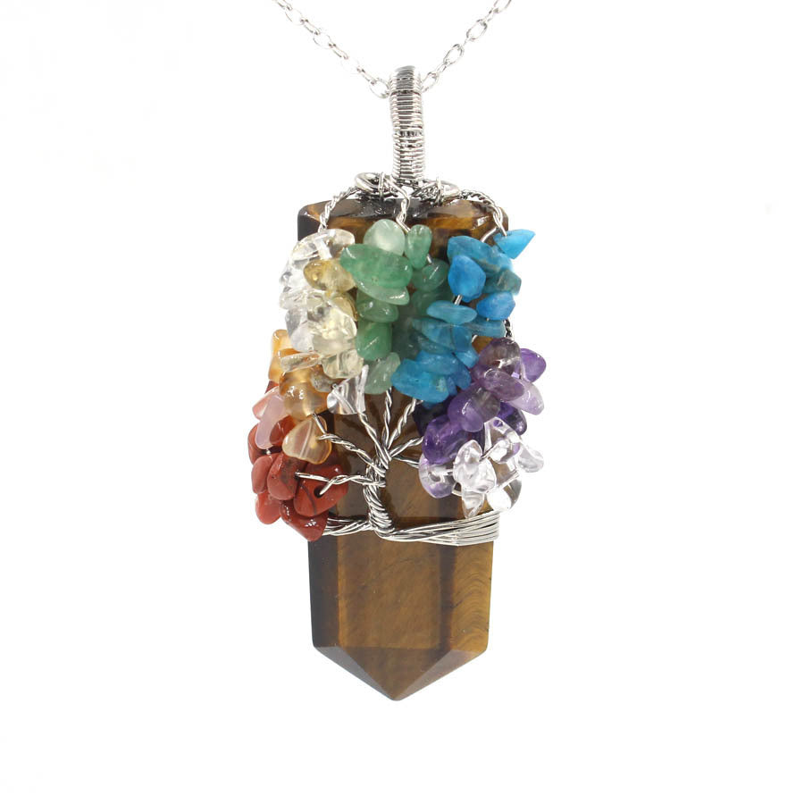 Collier pendentif à remontage arbre de vie colonne de cristal