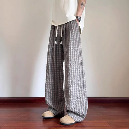 Seersucker Plaid Drape Texture Men's Casual Pants