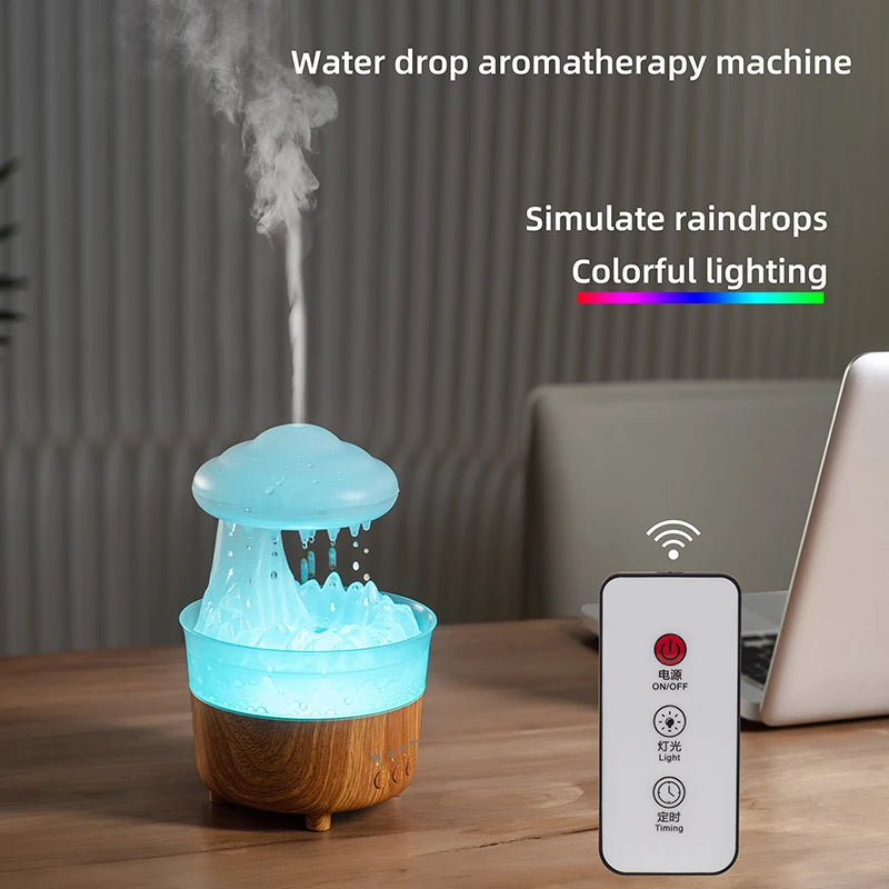 Humidificateur de veilleuse nuage de pluie avec son de goutte d'eau de pluie et diffuseur d'huile essentielle de lumière LED 7 couleurs aromathérapie