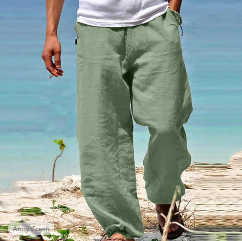 Men's Trousers Summer Drawstring Elastic Waist Beach Pants