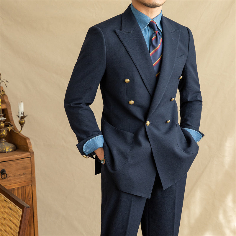 Breathable Seersucker Half-lined Non-iron Double-breasted Jacket