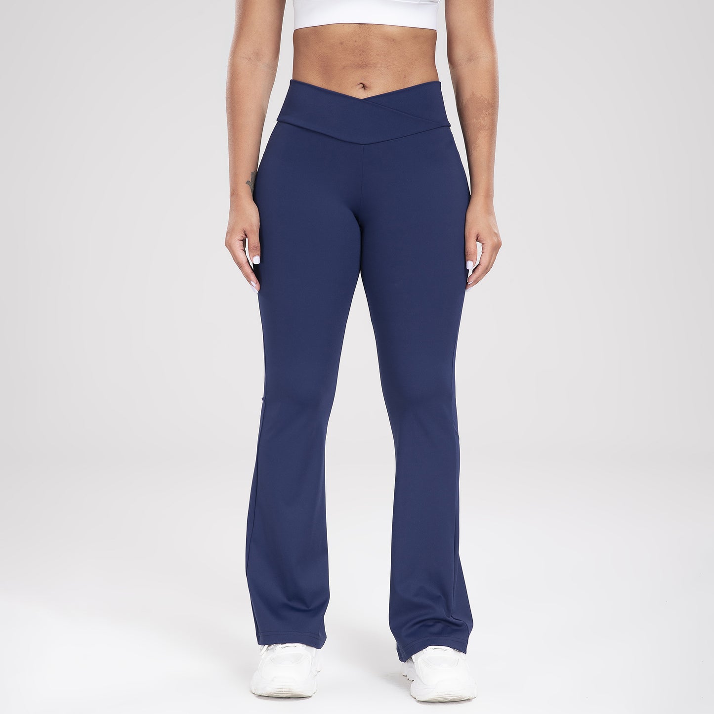 Taille croisée poche latérale loisirs sport pantalon à fond cloche pantalon de Yoga coupe ajustée femmes