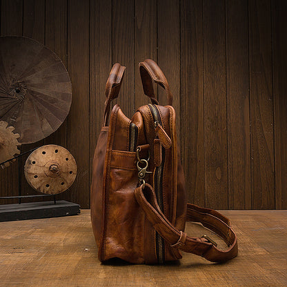 Porte-documents de voyage vintage en cuir première couche pour hommes