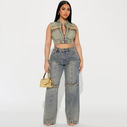 Y2K Baggy Wide Leg Jeans - Vintage Streetwear Washed Denim