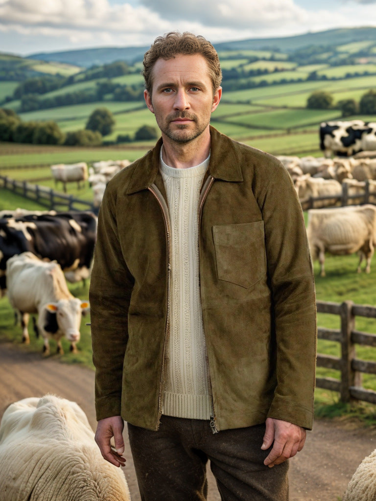 Simple Men's Suede Fabric Jacket Solid Color Fashion City