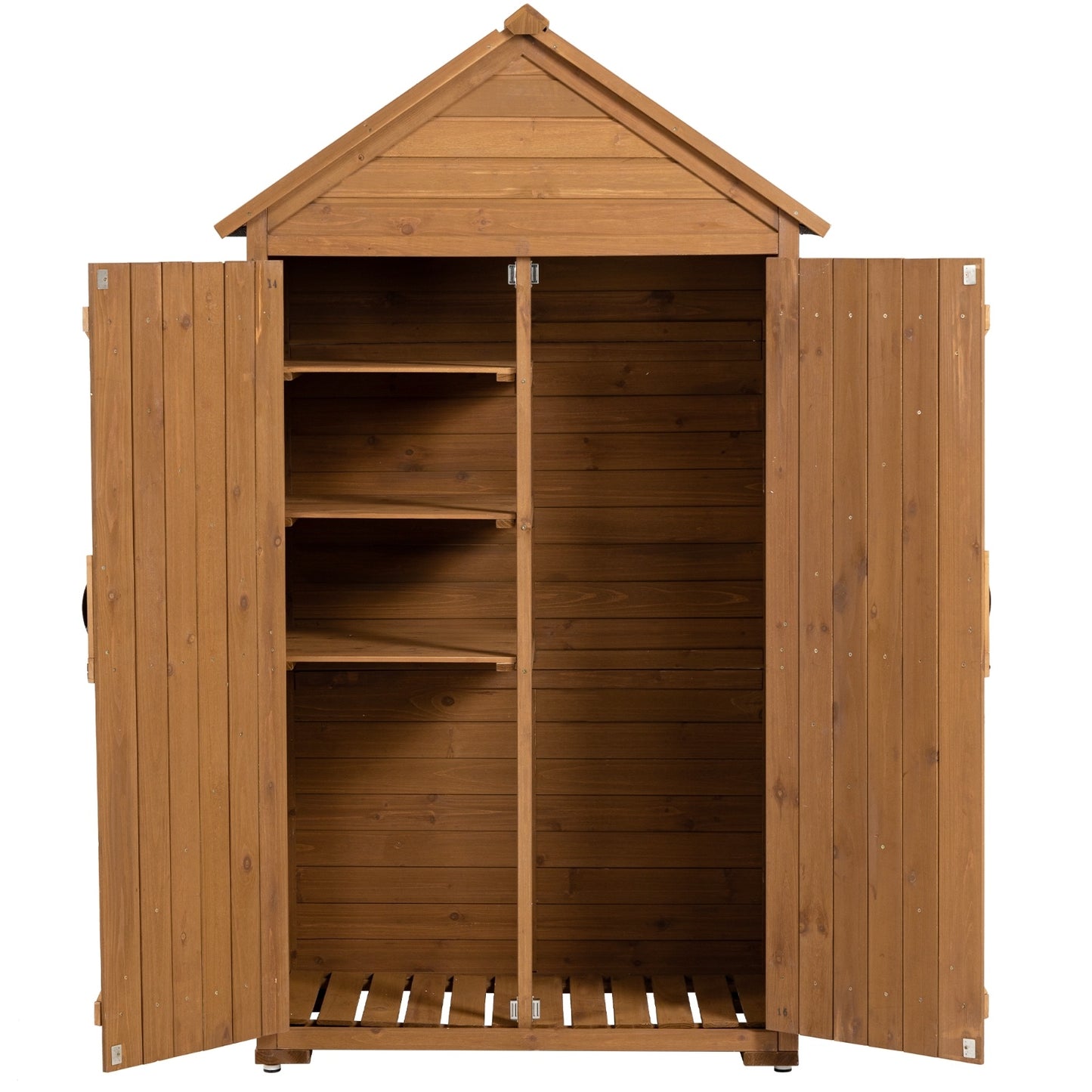 Outdoor Storage Cabinet - Garden Tool Shed, Wooden Closet With Shelves & Latch