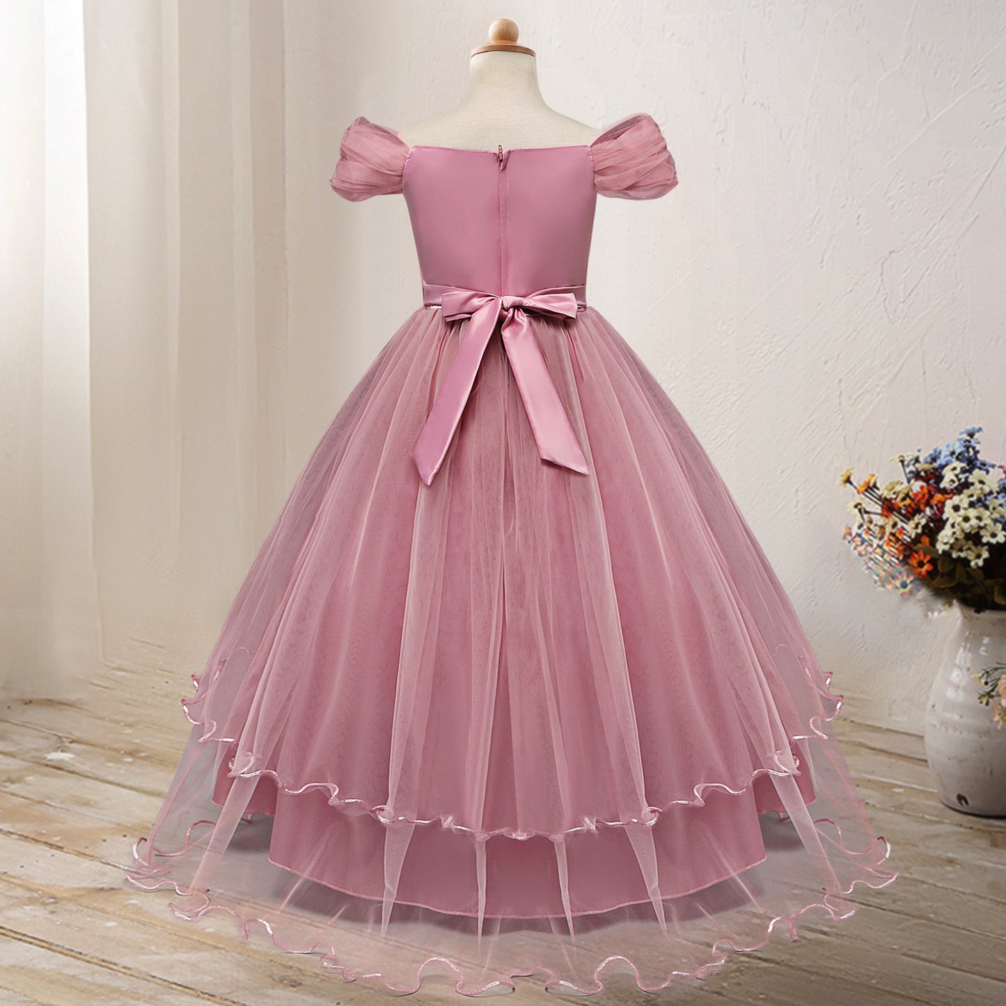 En-axel Princess Flower Dress Kostym