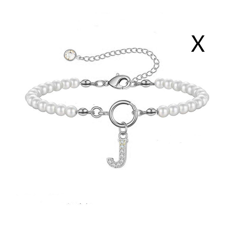 2024 Nytt Mode Toggle Lock Initial Armband Kvinnor AZ Bokstav Hänge 6mm Pärlarmband För Kvinnor Smycken Gåva