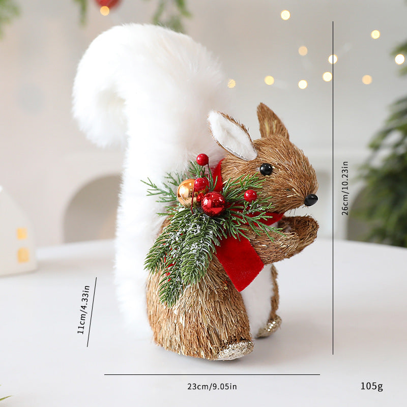 Straw Christmas Elk Squirrel Ornaments Christmas Scene Layout