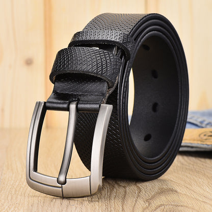 Men's Vintage Cowhide Mesh Embossed Pin Buckle Belt - Distinctive Texture