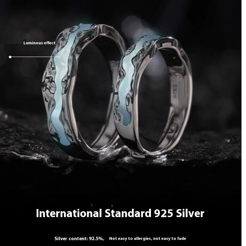Ljusårsparringar i 925 sterling silver med självlysande kall norrsken, öppen emalj för män och kvinnor