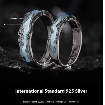Ljusårsparringar i 925 sterling silver med självlysande kall norrsken, öppen emalj för män och kvinnor
