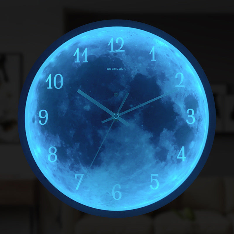 Horloge murale de 12 pouces pour la décoration de la maison, lune bleue, contrôle du son, lumineuse, Simple, moderne, muette, décoration de pièce gothique