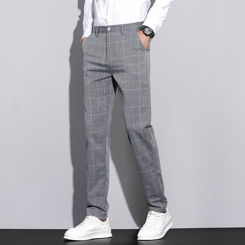 Casual Pants Men's Simple Plaid Slim Fit Straight-leg Trousers