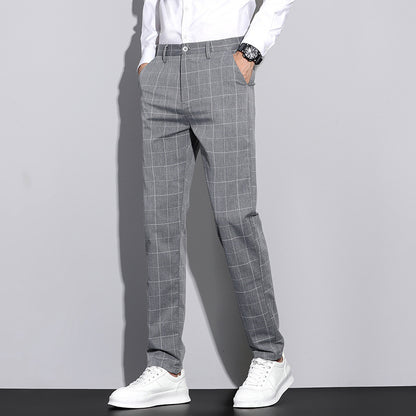 Casual Pants Men's Simple Plaid Slim Fit Straight-leg Trousers
