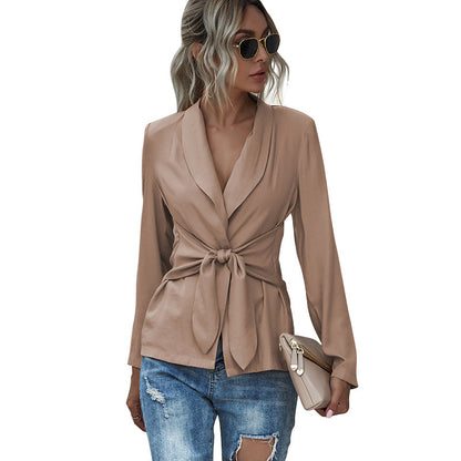 Nouveau Col en v cravate à manches longues couleur unie petit costume veste