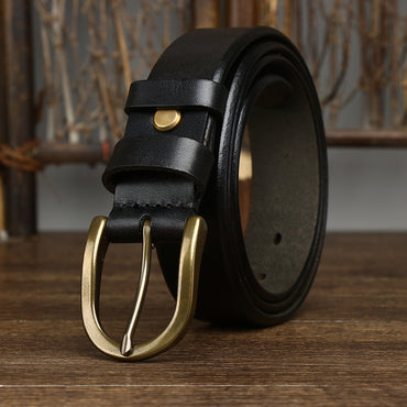 Men's 3.3CM Wide Copper Buckle Trendy Fashion Retro Belt - Bold Presence