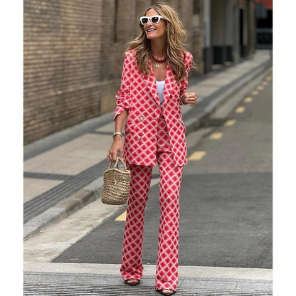 Women's Digital Printing Suit Long-sleeved Cardigan Trousers Suit