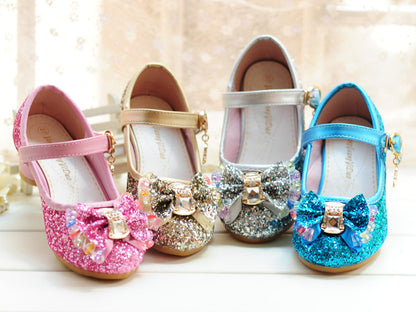 Chaussures à talons hauts pour filles, chaussures de princesse en cristal pour enfants moyens et grands