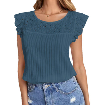 Women's Patchwork Sleeveless Ruffled T-shirt