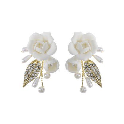 Ceramic Earrings With White Flowers