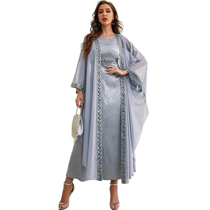 Automne musulman nouveau moyen-orient dubaï arabe Abaya broderie ensemble femme côté