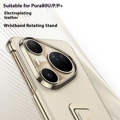 Suitable For Pura80Ultra Plain Leather Phone Case Wrist Strap Rotating Bracket
