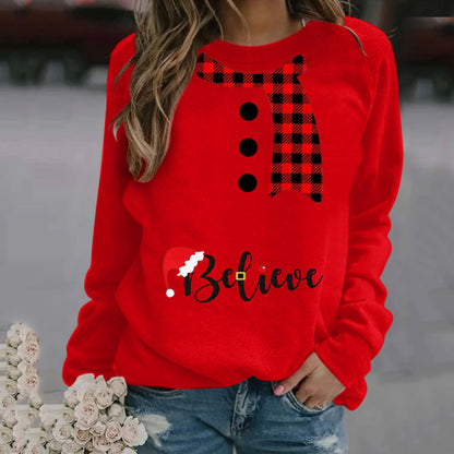 Women's Fashion Christmas Pattern Printing Long Sleeve Crew Neck Sweater