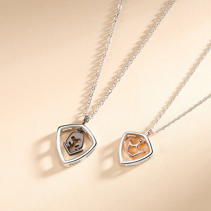 Simple Hollow Shield Crown Pendant For Men And Women A Pair Of Necklaces