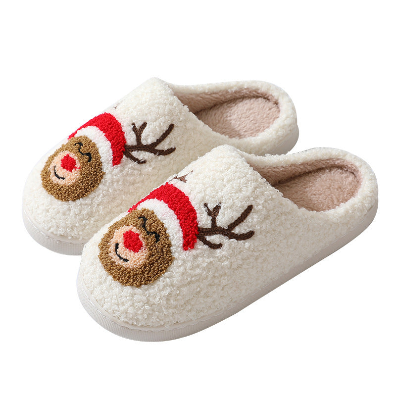 Pantoufles de noël en coton pour femmes et hommes, pantoufles de maison mignonnes de dessin animé du père noël, chaussures chaudes d'hiver en fourrure pour Couples