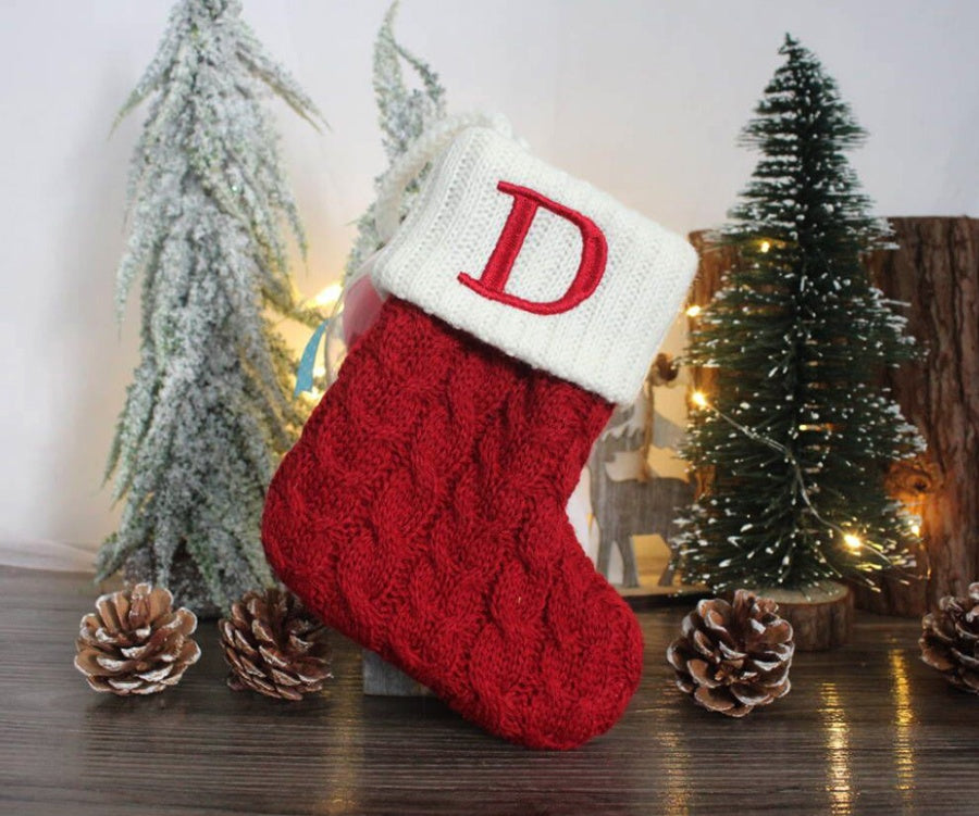 Woolen Knitted Christmas Letter Socks Decoration Pendant Gift Bag