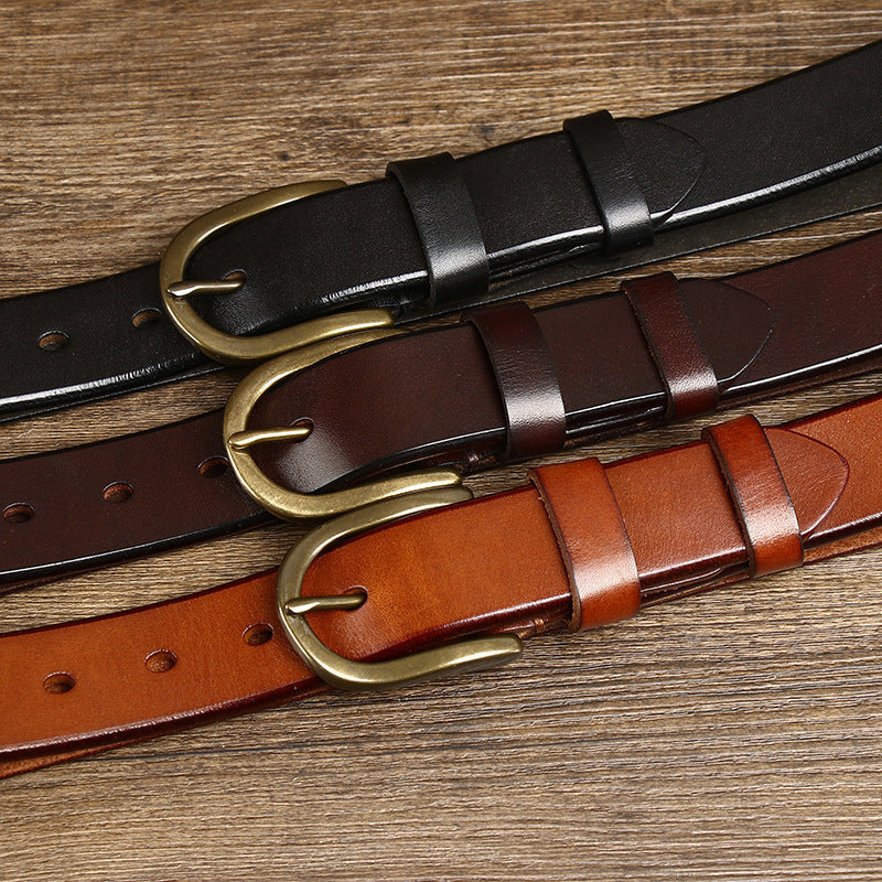 Men's 3.3CM Wide Copper Buckle Trendy Fashion Retro Belt - Bold Presence