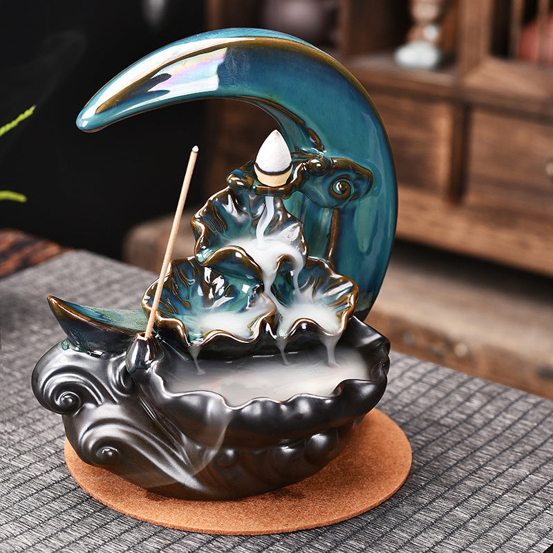 The Moon Backflow Incense Burner Holder Smoke Waterfall Incense Sticks Holder Home Decor