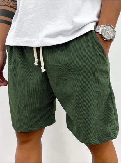 Men's Corduroy Shorts With Drawstring Fashion Casual Pockets Pants Summer