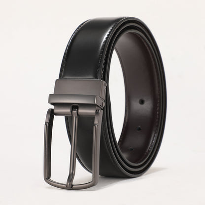 Ceinture à boucle ardillon double face en cuir véritable pour hommes