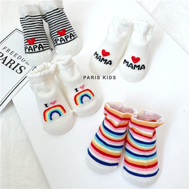 I Love Dad Mom Newborn Socks Rainbow Socks