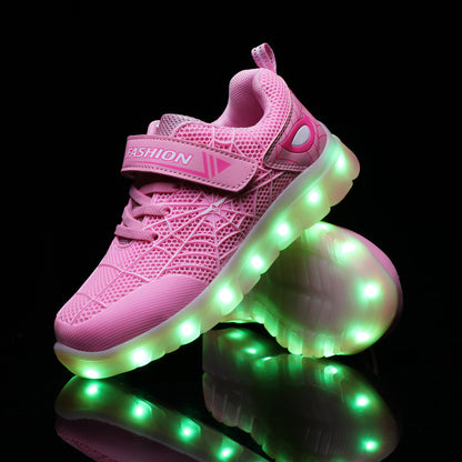 Size 26-37 Kids Led USB Recharge Glowing Shoes Children's Hook Loop