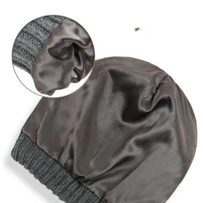 Chapeaux coiffures de protection pour femmes, chapeaux chauds en laine tricotée en Satin