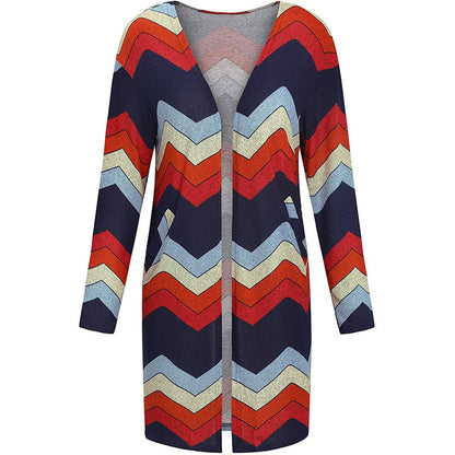 European And American Women's Jackets Striped Print Women's Cardigan Top