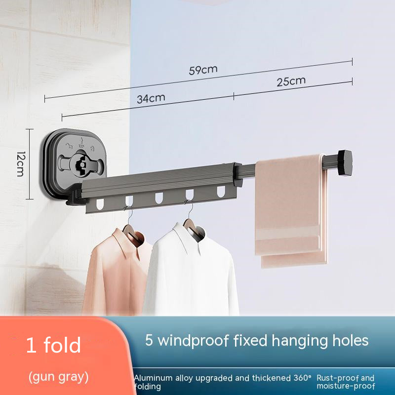 Suction Cup Folding Clothes Hanger Indoor Home Balcony Aluminum Retractable Drying Rack No Punching Folding Clothes Hanger