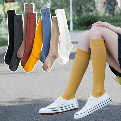 Solid Color Calf Socks Women's Cotton Long Socks