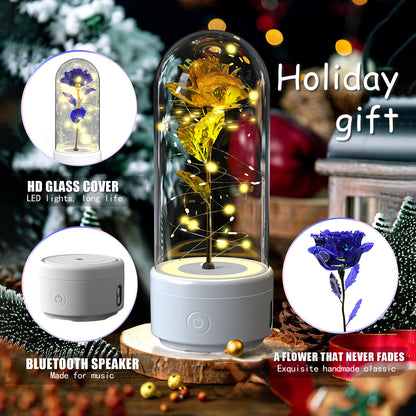 Creative 2 i 1 Rose Flowers LED-ljus och Bluetooth-högtalare Alla hjärtans dag present Rose Lysande Nattljus Ornament i glasskydd