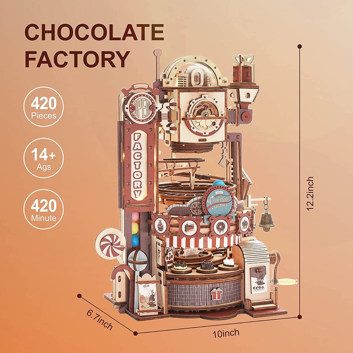 Robotime ROKR Marble Chocolate Factory 3D träpusselspel Monteringsmodell Byggleksaker för barn Barn Födelsedagspresent