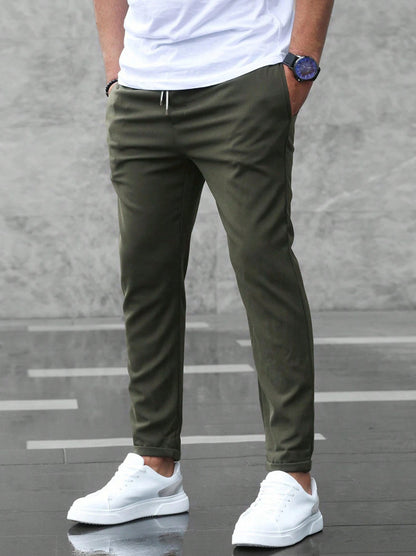 Men's Casual Drawstring Trousers With Pockets Fashion Slim Fit  Skinny Pencil Pants Clothing