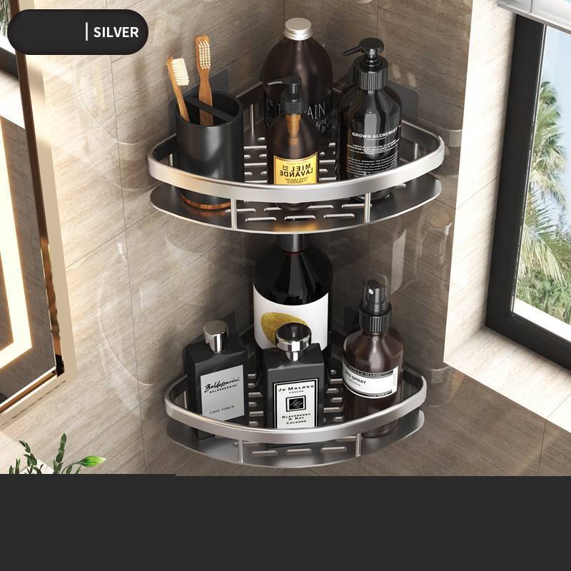 Space Aluminum Shelf Bathroom Black Rectangular Wall Hanging Kitchen And Bathroom Dual-use Shelf